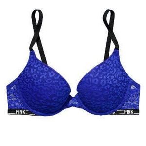 PINK by Victoria’s Secret blue leopard lace push up bra 34B